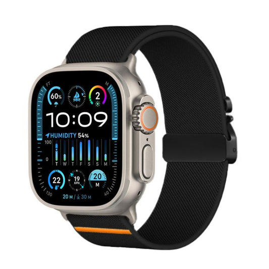 For Apple Watch 46mm / 49mm / 45mm / 44mm Kalebol Parachute Buckle Elastic Nylon Watch Band(Black) - Watch Bands by Kalebol | Online Shopping UK | buy2fix