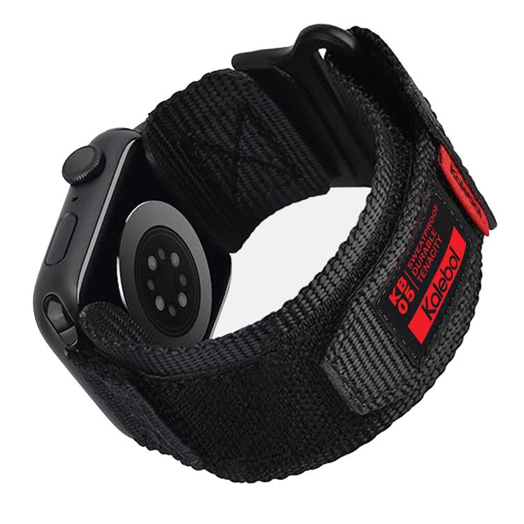 For Apple Watch 42mm / 41mm / 40mm / 38mm Kalebol Canvas Nylon Hook and Loop Watch Band(Black) - Watch Bands by Kalebol | Online Shopping UK | buy2fix