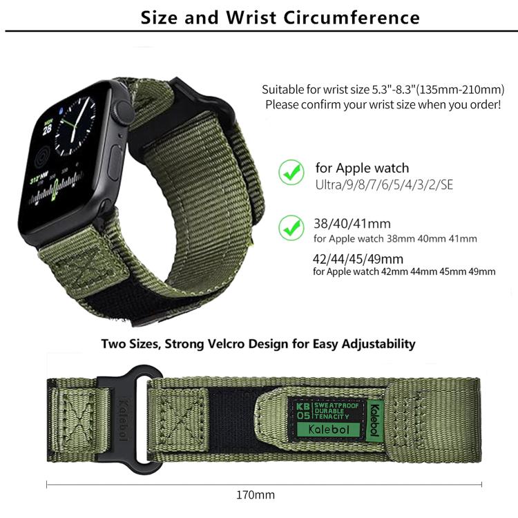 For Apple Watch 42mm / 41mm / 40mm / 38mm Kalebol Canvas Nylon Hook and Loop Watch Band(Black) - Watch Bands by Kalebol | Online Shopping UK | buy2fix