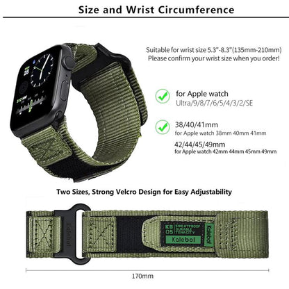For Apple Watch 42mm / 41mm / 40mm / 38mm Kalebol Canvas Nylon Hook and Loop Watch Band(Black) - Watch Bands by Kalebol | Online Shopping UK | buy2fix