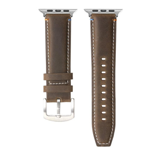 For Apple Watch 42mm / 41mm / 40mm / 38mm Kalebol Stitched Genuine Leather Watch Band(Frosted Olive) - Watch Bands by Kalebol | Online Shopping UK | buy2fix