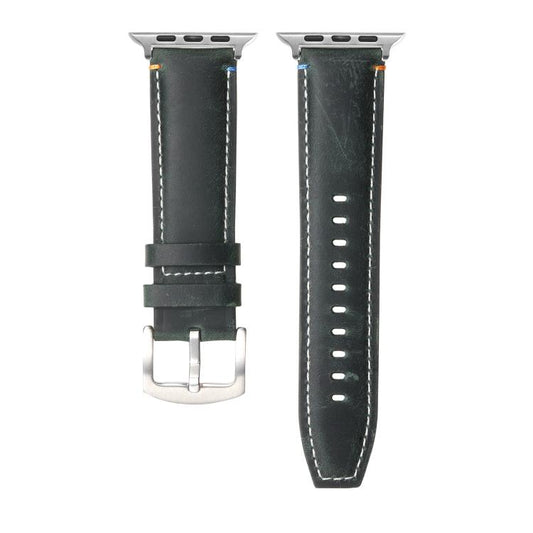 For Apple Watch 42mm / 41mm / 40mm / 38mm Kalebol Stitched Genuine Leather Watch Band(Frosted Green) - Watch Bands by Kalebol | Online Shopping UK | buy2fix