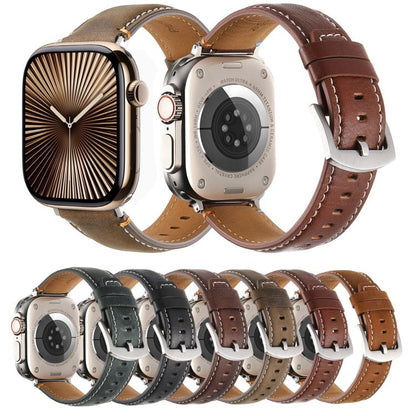 For Apple Watch 42mm / 41mm / 40mm / 38mm Kalebol Stitched Genuine Leather Watch Band(Pull Up Leather Brown) - Watch Bands by Kalebol | Online Shopping UK | buy2fix