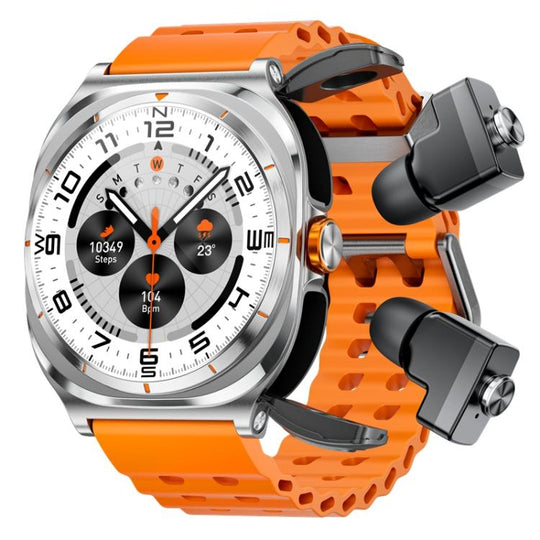 HAMTOD T98 Headphones Smart Watch,1.53 inch, Support Bluetooth Call / NFC / Heart Rate(Silver Orange)