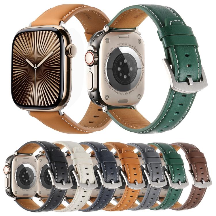 For Apple Watch 42mm / 41mm / 40mm / 38mm Kalebol Plain Genuine Leather Watch Band(Dark Blue) - Watch Bands by Kalebol | Online Shopping UK | buy2fix