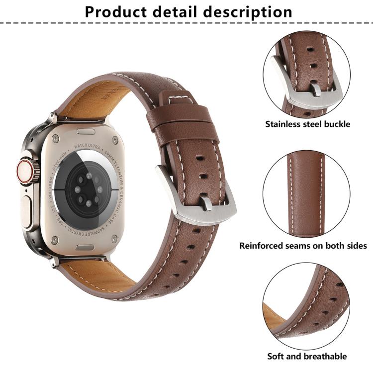 For Apple Watch 42mm / 41mm / 40mm / 38mm Kalebol Plain Genuine Leather Watch Band(Dark Brown) - Watch Bands by Kalebol | Online Shopping UK | buy2fix