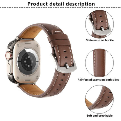 For Apple Watch 42mm / 41mm / 40mm / 38mm Kalebol Plain Genuine Leather Watch Band(Dark Brown) - Watch Bands by Kalebol | Online Shopping UK | buy2fix