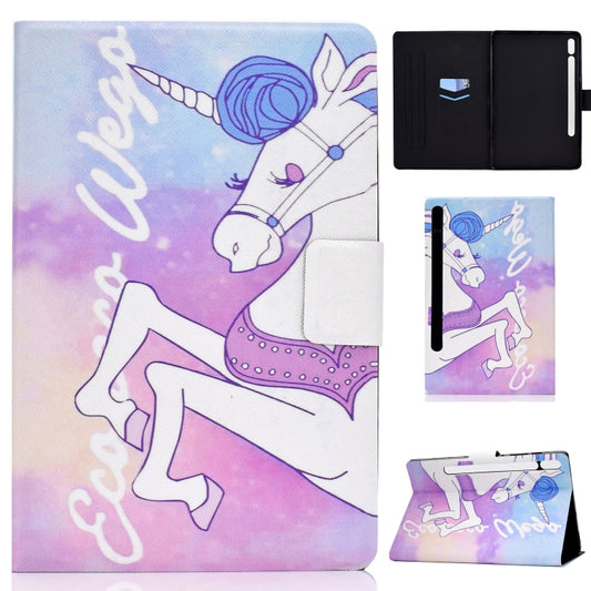 For Samsung Galaxy Tab S8 / Galaxy Tab S7 T870 Electric Pressed Left Right Flat Leather Case with Sleep Function Pen Cover & Card Slot & Holder(Pink Horse) by buy2fix