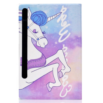 For Samsung Galaxy Tab S8 / Galaxy Tab S7 T870 Electric Pressed Left Right Flat Leather Case with Sleep Function Pen Cover & Card Slot & Holder(Pink Horse) by buy2fix