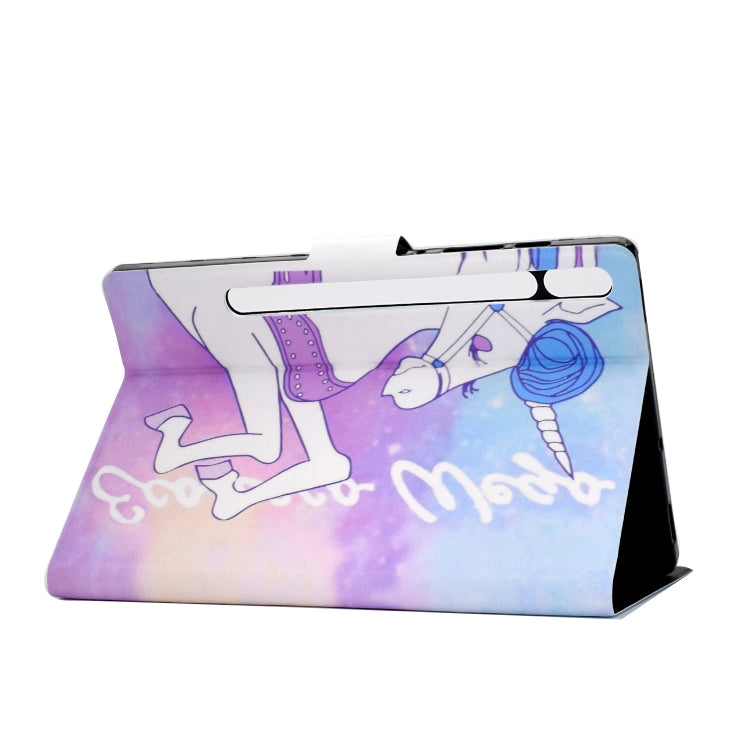 For Samsung Galaxy Tab S8 / Galaxy Tab S7 T870 Electric Pressed Left Right Flat Leather Case with Sleep Function Pen Cover & Card Slot & Holder(Pink Horse) by buy2fix