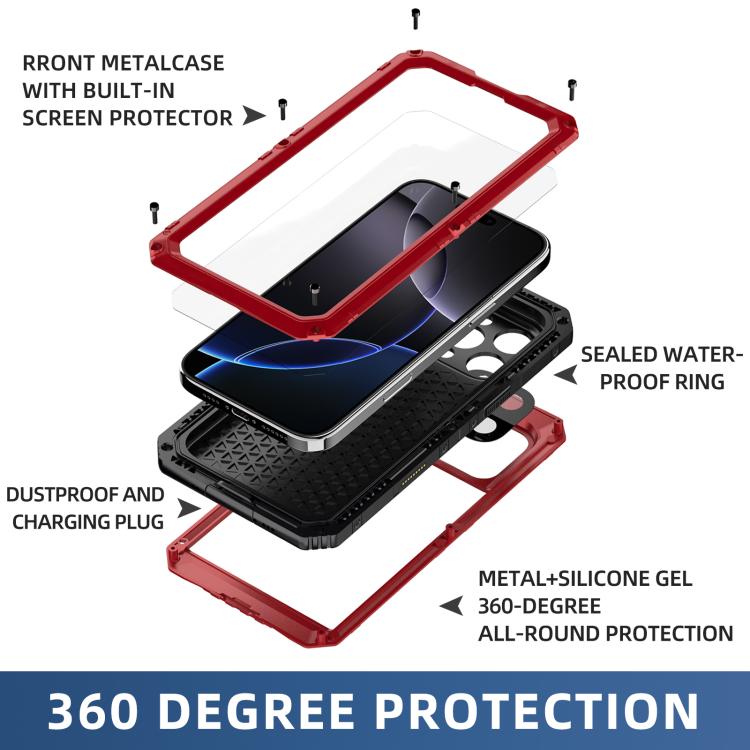 For iPhone 16 Pro Max Four-proof Metal Hybrid Silicone Phone Case(Red) - iPhone 16 Pro Max Cases by buy2fix | Online Shopping UK | buy2fix