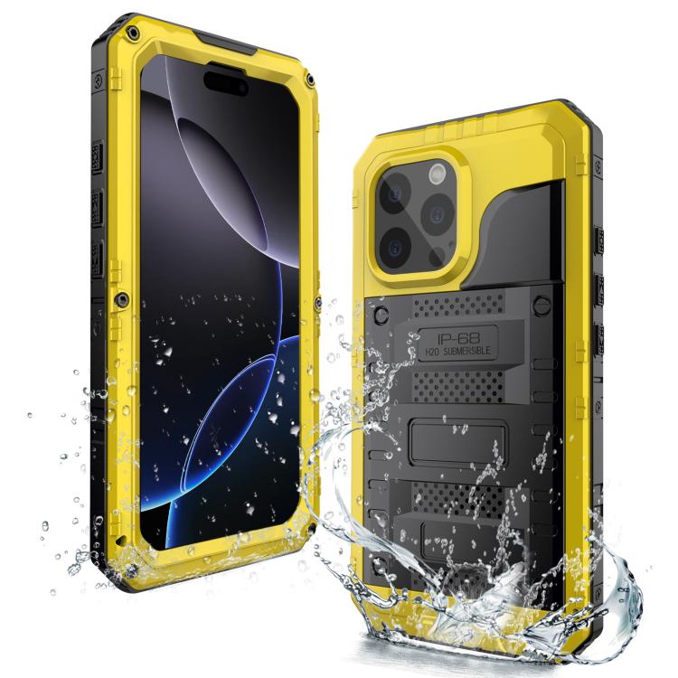 For iPhone 16 Pro Max Four-proof Metal Hybrid Silicone Phone Case(Yellow) - iPhone 16 Pro Max Cases by buy2fix | Online Shopping UK | buy2fix