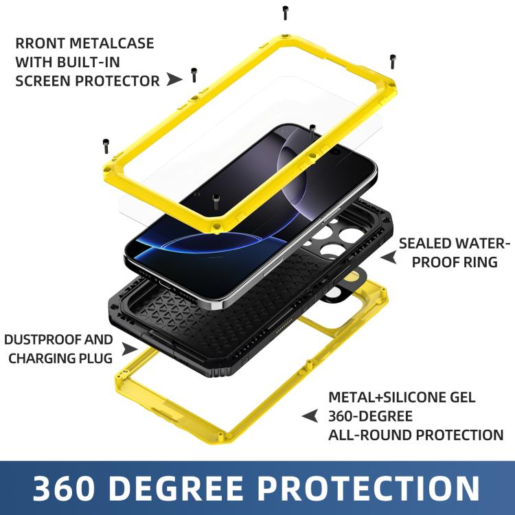For iPhone 16 Pro Max Four-proof Metal Hybrid Silicone Phone Case(Yellow) - iPhone 16 Pro Max Cases by buy2fix | Online Shopping UK | buy2fix