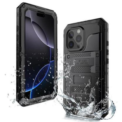 For iPhone 16 Pro Max Four-proof Metal Hybrid Silicone Phone Case(Black) - iPhone 16 Pro Max Cases by buy2fix | Online Shopping UK | buy2fix