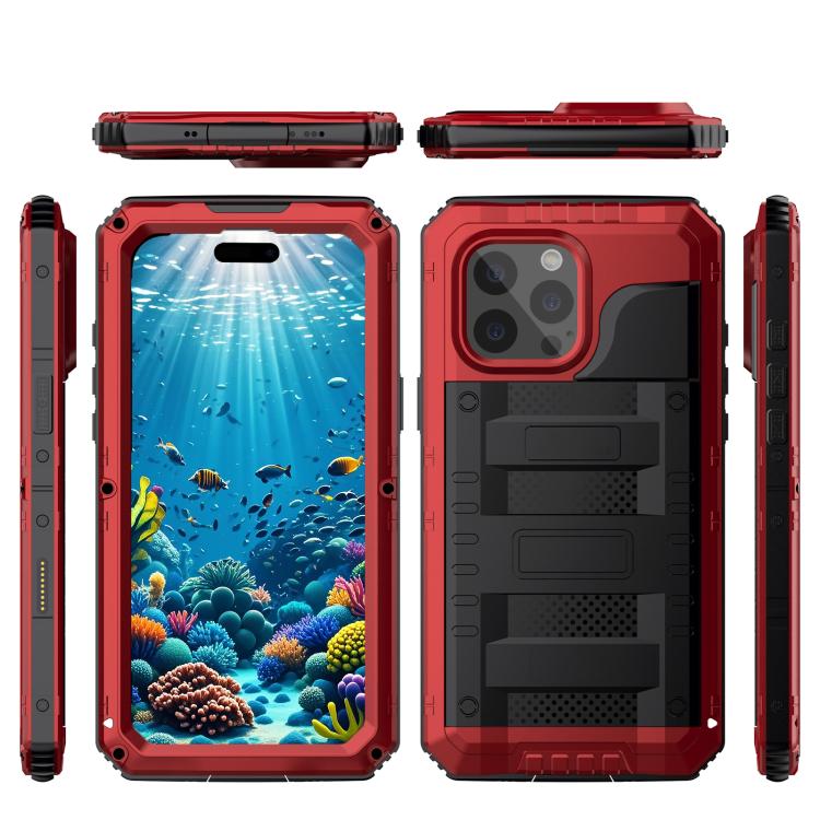 For iPhone 16 Pro Four-proof Metal Hybrid Silicone Phone Case(Red) - iPhone 16 Pro Cases by buy2fix | Online Shopping UK | buy2fix