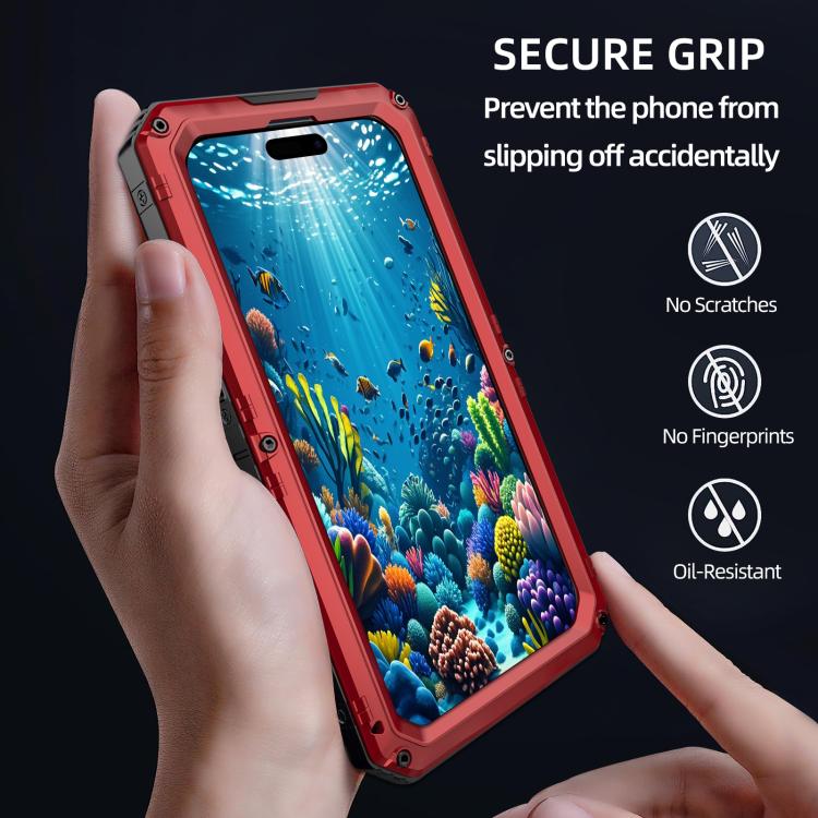 For iPhone 16 Pro Four-proof Metal Hybrid Silicone Phone Case(Red) - iPhone 16 Pro Cases by buy2fix | Online Shopping UK | buy2fix