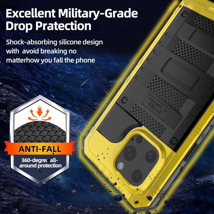 For iPhone 16 Pro Four-proof Metal Hybrid Silicone Phone Case(Yellow) - iPhone 16 Pro Cases by buy2fix | Online Shopping UK | buy2fix