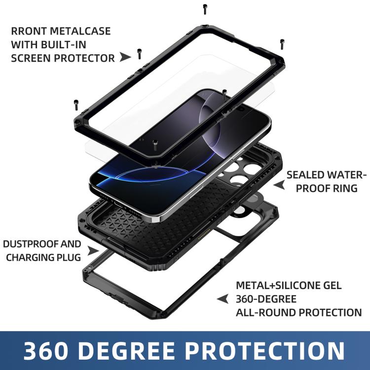 For iPhone 16 Pro Four-proof Metal Hybrid Silicone Phone Case(Black) - iPhone 16 Pro Cases by buy2fix | Online Shopping UK | buy2fix