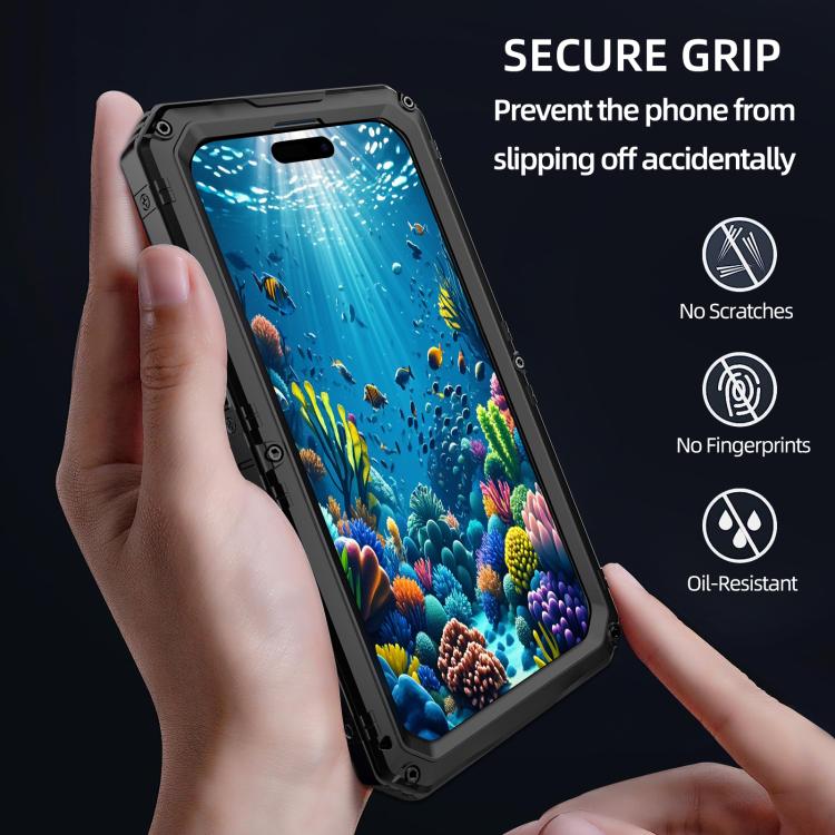 For iPhone 16 Pro Four-proof Metal Hybrid Silicone Phone Case(Black) - iPhone 16 Pro Cases by buy2fix | Online Shopping UK | buy2fix