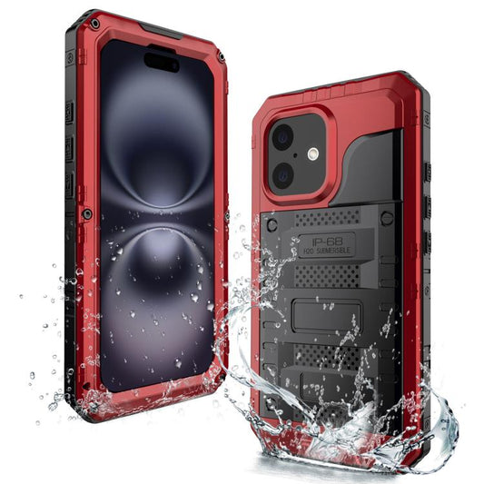 For iPhone 16 Plus Four-proof Metal Hybrid Silicone Phone Case(Red) - iPhone 16 Plus Cases by buy2fix | Online Shopping UK | buy2fix