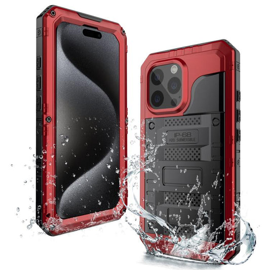 For iPhone 15 Pro Max Four-proof Metal Hybrid Silicone Phone Case(Red) - iPhone 15 Pro Max Cases by buy2fix | Online Shopping UK | buy2fix
