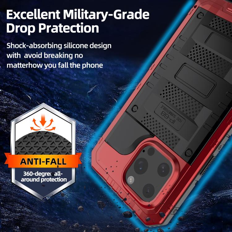 For iPhone 15 Pro Max Four-proof Metal Hybrid Silicone Phone Case(Red) - iPhone 15 Pro Max Cases by buy2fix | Online Shopping UK | buy2fix