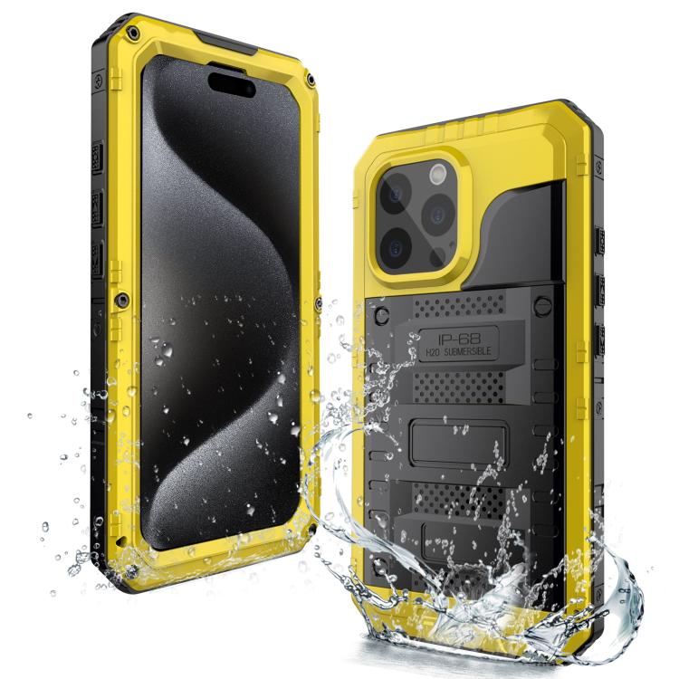 For iPhone 15 Pro Max Four-proof Metal Hybrid Silicone Phone Case(Yellow) - iPhone 15 Pro Max Cases by buy2fix | Online Shopping UK | buy2fix