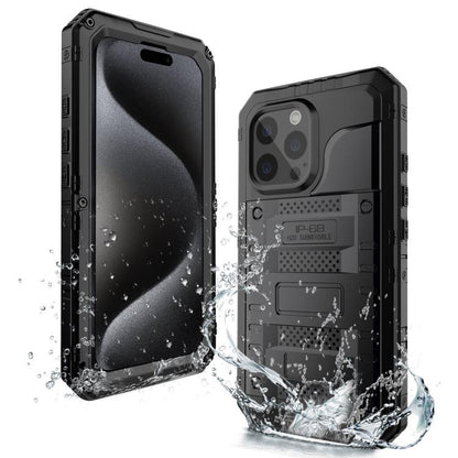 For iPhone 15 Pro Max Four-proof Metal Hybrid Silicone Phone Case(Black) - iPhone 15 Pro Max Cases by buy2fix | Online Shopping UK | buy2fix