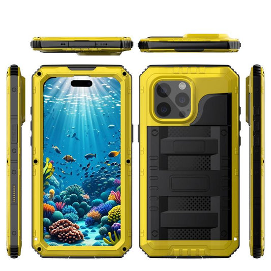 For iPhone 15 Pro Four-proof Metal Hybrid Silicone Phone Case(Yellow) - iPhone 15 Pro Cases by buy2fix | Online Shopping UK | buy2fix