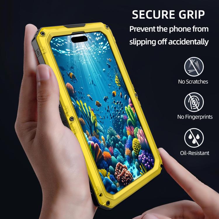 For iPhone 15 Pro Four-proof Metal Hybrid Silicone Phone Case(Yellow) - iPhone 15 Pro Cases by buy2fix | Online Shopping UK | buy2fix