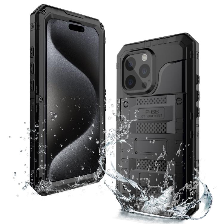 For iPhone 15 Pro Four-proof Metal Hybrid Silicone Phone Case(Black) - iPhone 15 Pro Cases by buy2fix | Online Shopping UK | buy2fix