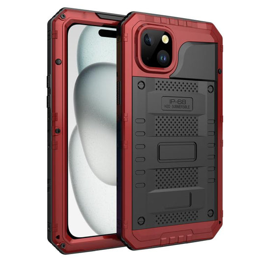 For iPhone 15 Four-proof Metal Hybrid Silicone Phone Case(Red) - iPhone 15 Cases by buy2fix | Online Shopping UK | buy2fix
