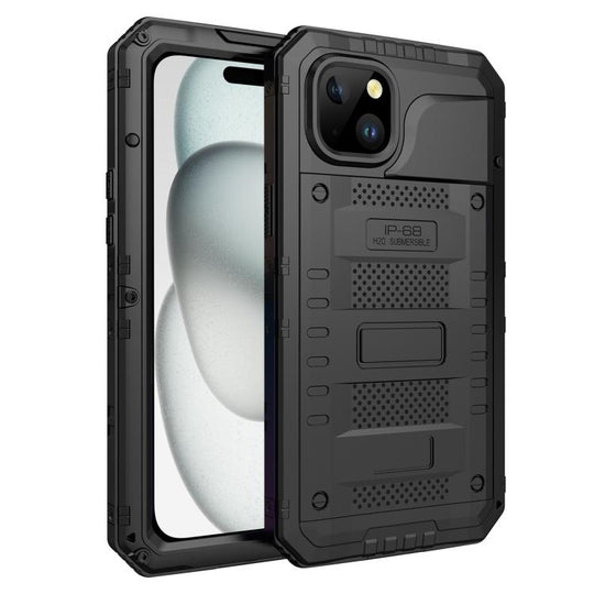 For iPhone 15 Four-proof Metal Hybrid Silicone Phone Case(Black)