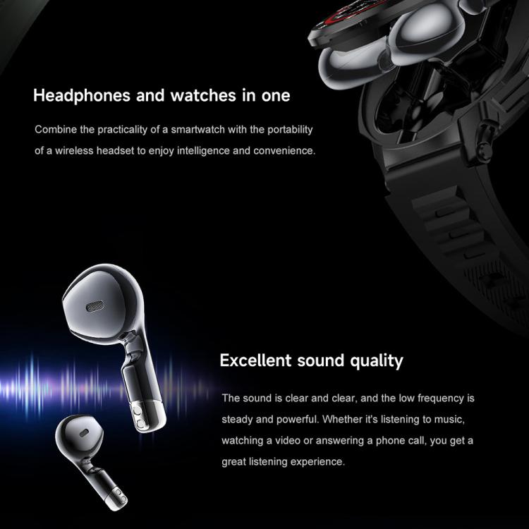 D11 1.46 inch 2 in 1 Bluetooth Earphone Smart Watch, Support Bluetooth Call / NFC / Heart Rate(Black) - Smart Watches by buy2fix | Online Shopping UK | buy2fix