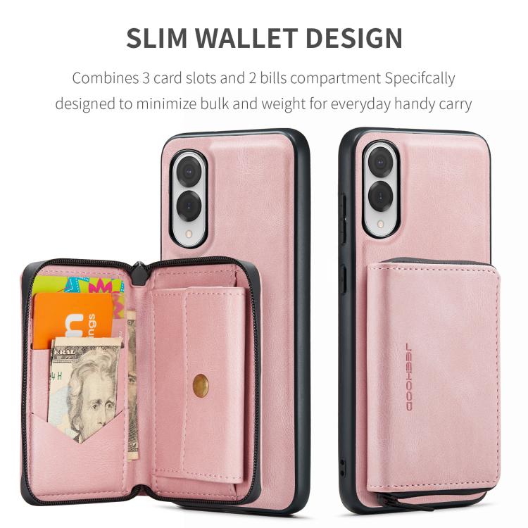 For Samsung Galaxy S25 Edge 5G JEEHOOD J02 Magnetic Zipper Horizontal Flip Leather Phone Case(Pink) - Galaxy S25 Edge 5G Cases by JEEHOOD | Online Shopping UK | buy2fix