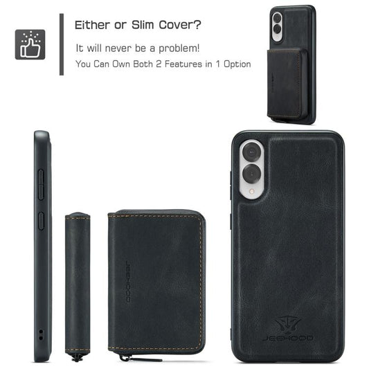 For Samsung Galaxy S25 Edge 5G JEEHOOD J02 Magnetic Zipper Horizontal Flip Leather Phone Case(Black) - Galaxy S25 Edge 5G Cases by JEEHOOD | Online Shopping UK | buy2fix