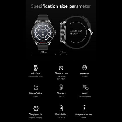 D9 1.46 inch 2 in 1 Bluetooth Earphone Smart Watch, Support Bluetooth Call / NFC / Heart Rate(Black) - Smart Watches by buy2fix | Online Shopping UK | buy2fix