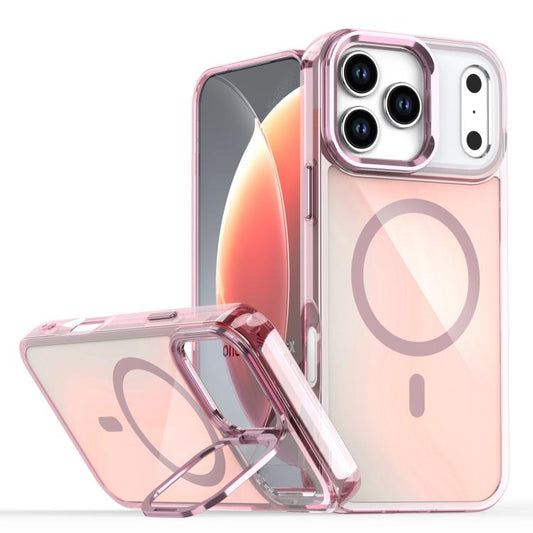 For iPhone 17 Pro Max Plating Gradient Discolor MagSafe Phone Case with Holder(Pink) - iPhone 17 Pro Max Cases by buy2fix | Online Shopping UK | buy2fix