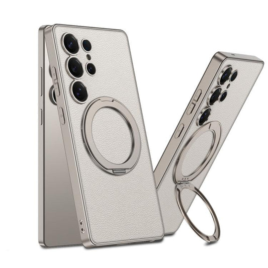 For Samsung Galaxy S25 Ultra 5G GKK Metal Paint Skin Feel Leather MagSafe Holder Phone Case(Titanium Grey) - Galaxy S25 Ultra 5G Cases by GKK | Online Shopping UK | buy2fix