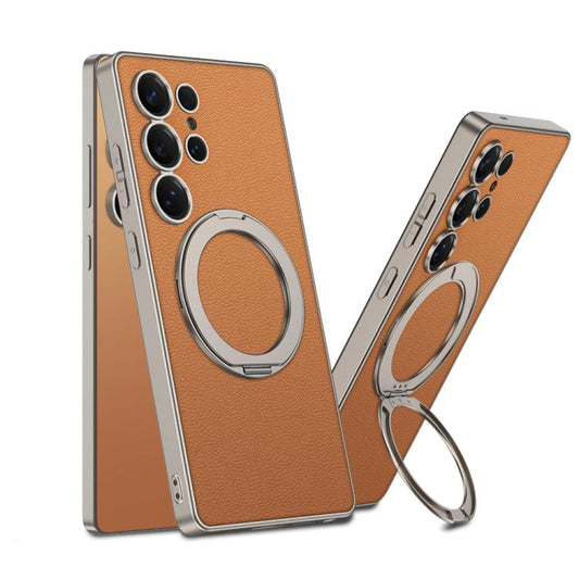 For Samsung Galaxy S25 Ultra 5G GKK Metal Paint Skin Feel Leather MagSafe Holder Phone Case(Titanium Orange) - Galaxy S25 Ultra 5G Cases by GKK | Online Shopping UK | buy2fix