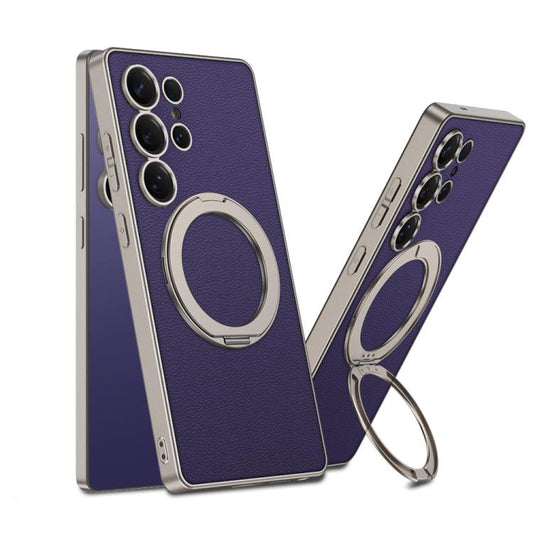 For Samsung Galaxy S25 Ultra 5G GKK Metal Paint Skin Feel Leather MagSafe Holder Phone Case(Titanium Purple) - Galaxy S25 Ultra 5G Cases by GKK | Online Shopping UK | buy2fix
