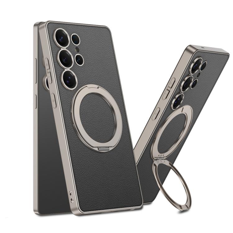 For Samsung Galaxy S25 Ultra 5G GKK Metal Paint Skin Feel Leather MagSafe Holder Phone Case(Titanium Light Black) - Galaxy S25 Ultra 5G Cases by GKK | Online Shopping UK | buy2fix