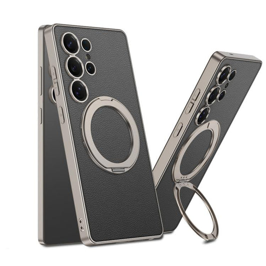 For Samsung Galaxy S25 Ultra 5G GKK Metal Paint Skin Feel Leather MagSafe Holder Phone Case(Titanium Light Black) - Galaxy S25 Ultra 5G Cases by GKK | Online Shopping UK | buy2fix