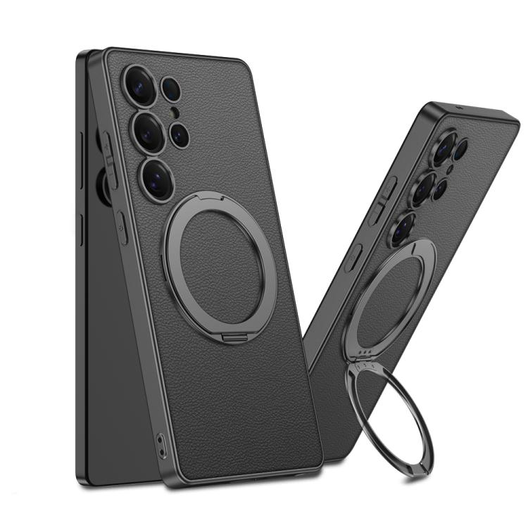For Samsung Galaxy S25 Ultra 5G GKK Metal Paint Skin Feel Leather MagSafe Holder Phone Case(Titanium Black) - Galaxy S25 Ultra 5G Cases by GKK | Online Shopping UK | buy2fix