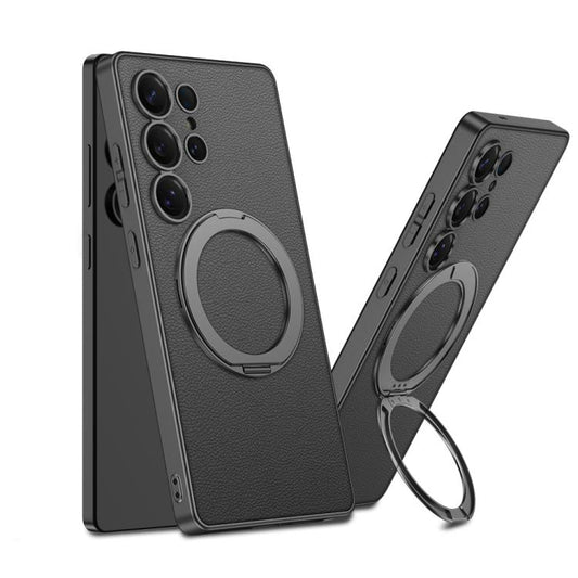 For Samsung Galaxy S25 Ultra 5G GKK Metal Paint Skin Feel Leather MagSafe Holder Phone Case(Titanium Black) - Galaxy S25 Ultra 5G Cases by GKK | Online Shopping UK | buy2fix
