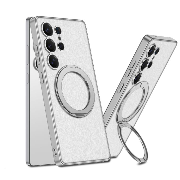 For Samsung Galaxy S25 Ultra 5G GKK Metal Paint Skin Feel Leather MagSafe Holder Phone Case(Titanium Silver) - Galaxy S25 Ultra 5G Cases by GKK | Online Shopping UK | buy2fix