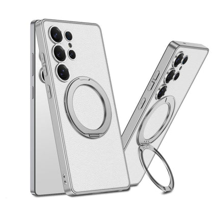 For Samsung Galaxy S25 Ultra 5G GKK Metal Paint Skin Feel Leather MagSafe Holder Phone Case(Titanium Silver) - Galaxy S25 Ultra 5G Cases by GKK | Online Shopping UK | buy2fix