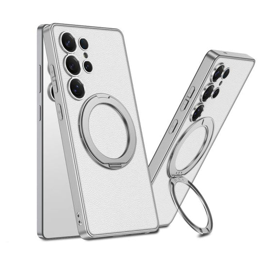 For Samsung Galaxy S25 Ultra 5G GKK Metal Paint Skin Feel Leather MagSafe Holder Phone Case(Titanium Silver) - Galaxy S25 Ultra 5G Cases by GKK | Online Shopping UK | buy2fix