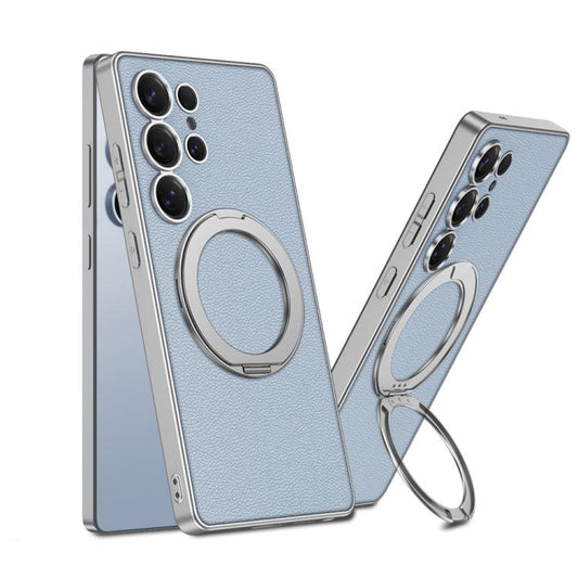 For Samsung Galaxy S25 Ultra 5G GKK Metal Paint Skin Feel Leather MagSafe Holder Phone Case(Titanium Blue) - Galaxy S25 Ultra 5G Cases by GKK | Online Shopping UK | buy2fix