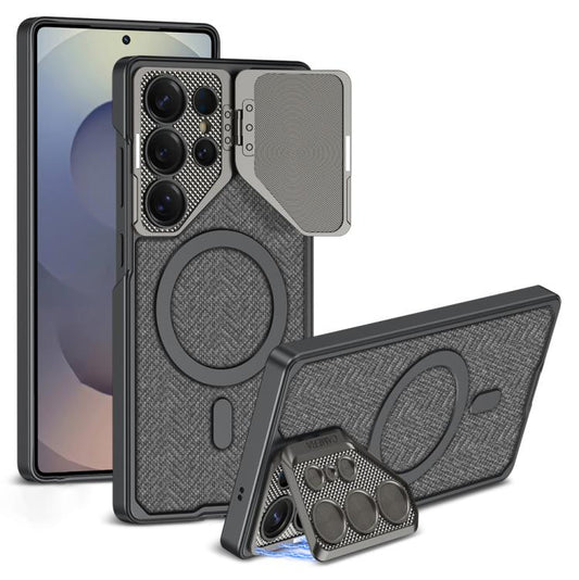 For Samsung Galaxy S25 Ultra 5G GKK Metal Paint Leather Nylon Fabric Lens Holder MagSafe Phone Case(Grey) - Galaxy S25 Ultra 5G Cases by GKK | Online Shopping UK | buy2fix